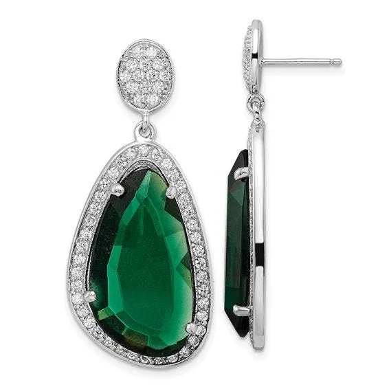 Short Drop Earrings for Subtle -Silver Simulated Emerald Slice Drop Earring