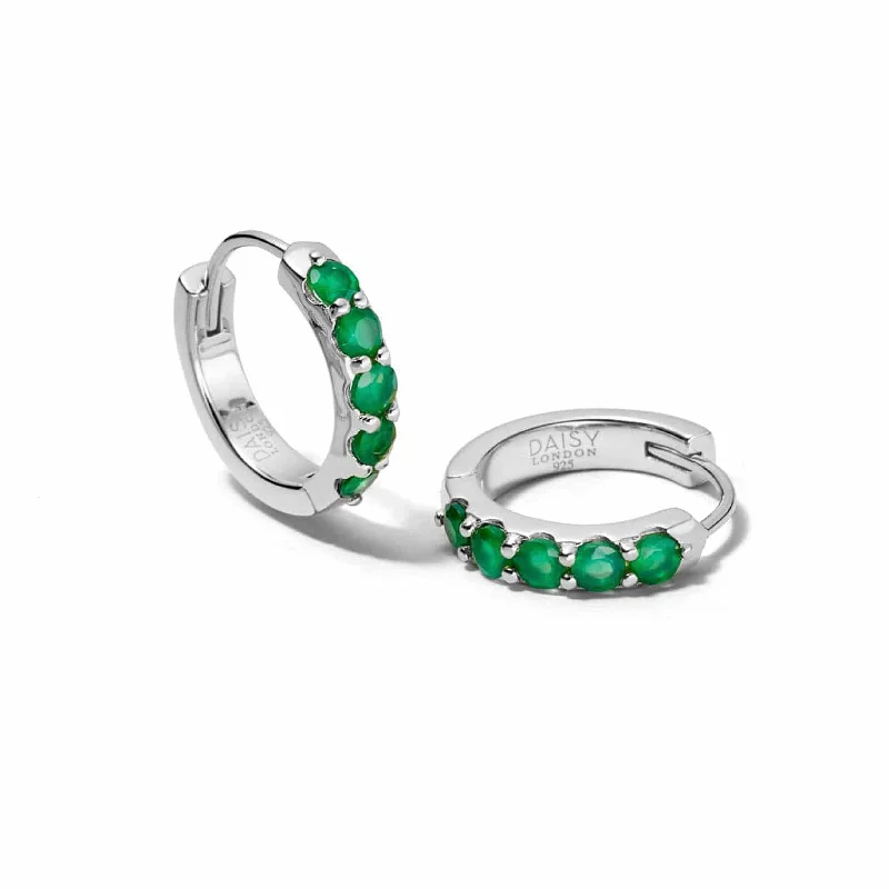 Magnetic Closure Drop Earrings for Easy -Beloved Green Onyx Huggie Earrings Sterling Silver