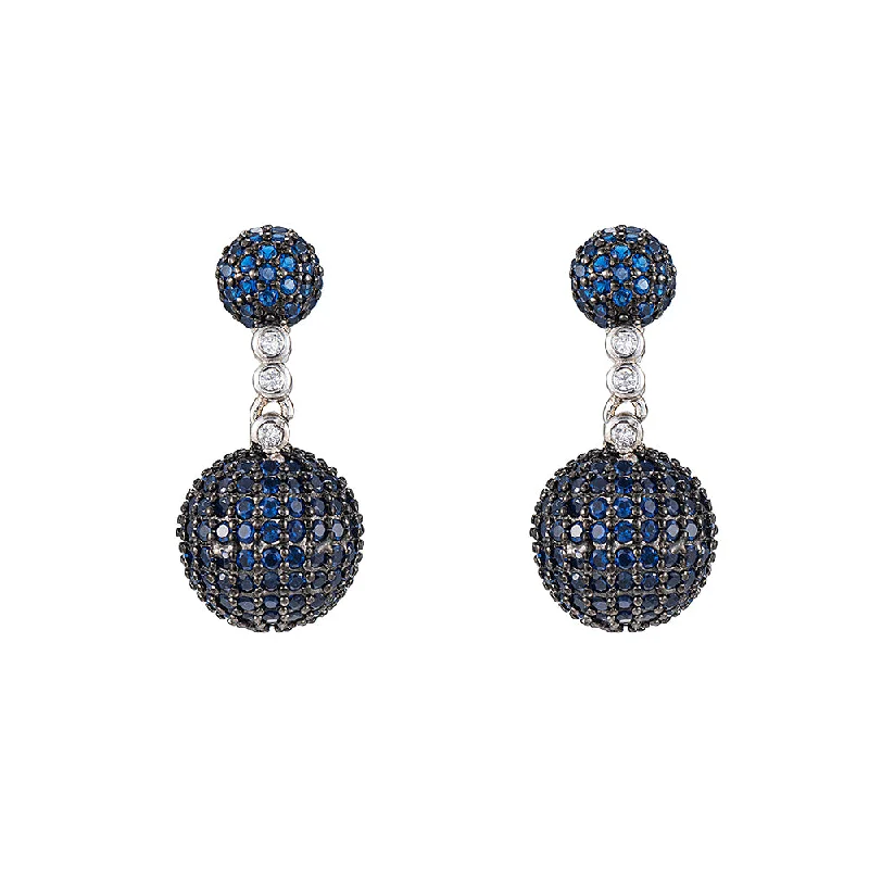 Drop Earrings with Knot Designs -Double Ball Sapphire Earrings