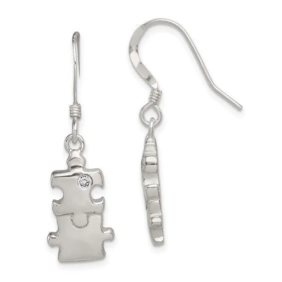 Lead Free Drop Earrings for Health -Sterling Silver  CZ Puzzle Pieces Dangle Earrings