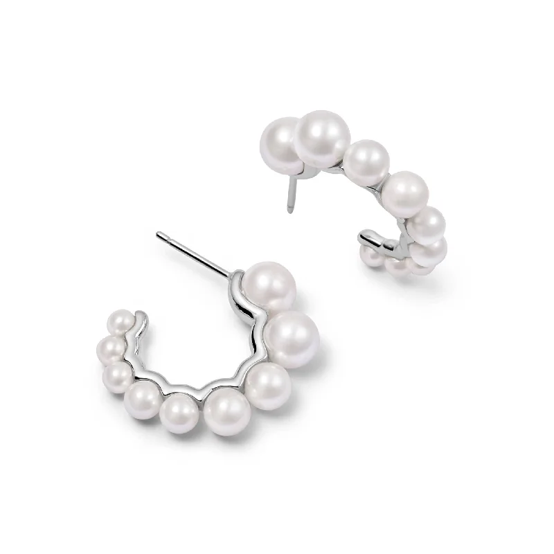 Drop Earrings for Birthday Celebration -Chunky Pearl Hoop Earrings Sterling Silver