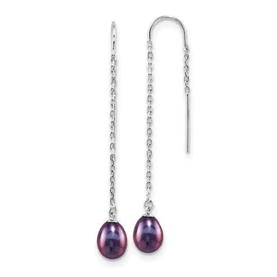 Geometric Drop Earrings for Trend -Silver 7-8mm Black Drop Fresh Water Cultured Pearl Threader Earrings