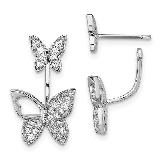 Nickel Free Drop Earrings for Safety -Sterling Silver CZ Butterfly Front and Back Earrings