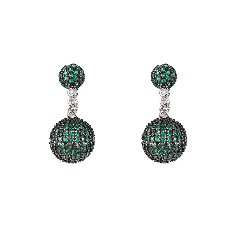 Drop Earrings with Chevron Designs -Double Ball Emerald Earrings