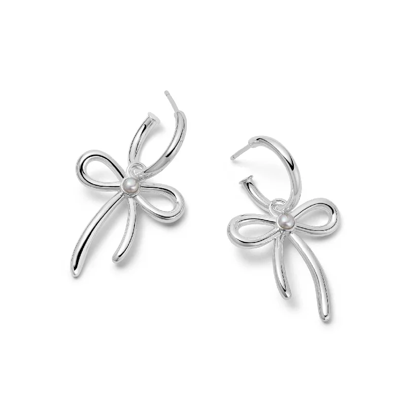 Drop Earrings for Christmas Party -Daisy Bow Large Drop Earrings Sterling Silver