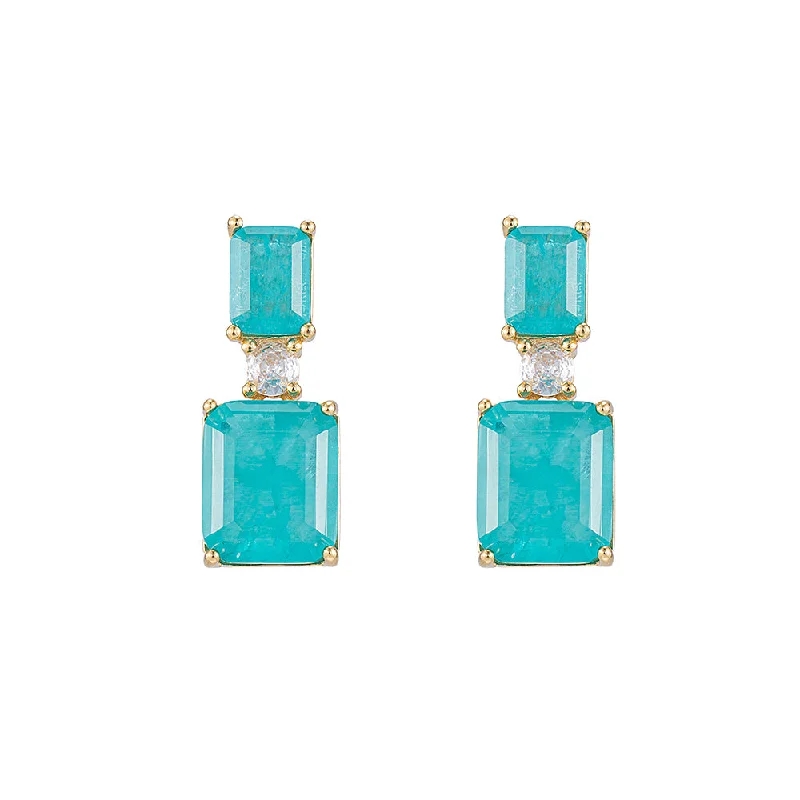 Drop Earrings with Floral Motifs -Aqua Topaz Drop Square Earrings