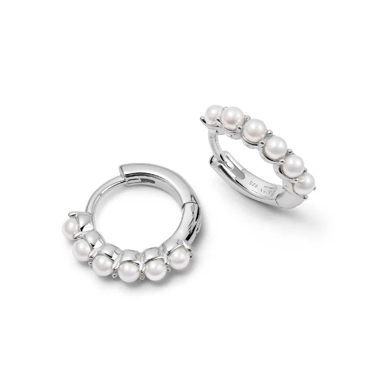 Drop Earrings with Textured Surface -Pearl Mini Huggie Earrings Sterling Silver