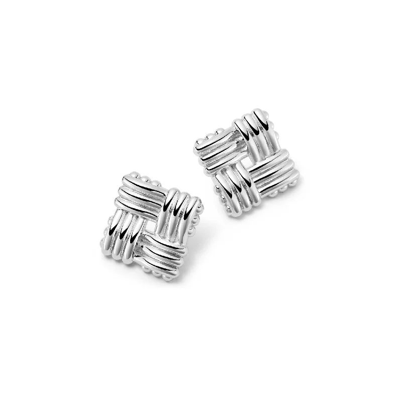 Short Drop Earrings for Subtle -Polly Sayer Mini Lattice Stud Earrings Silver Plate