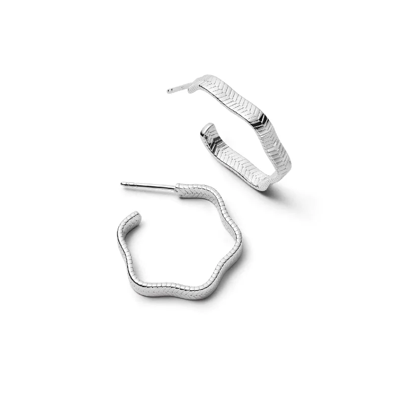 Drop Earrings with Matte Finish -Midi Wavy Snake Hoop Earrings Sterling Silver