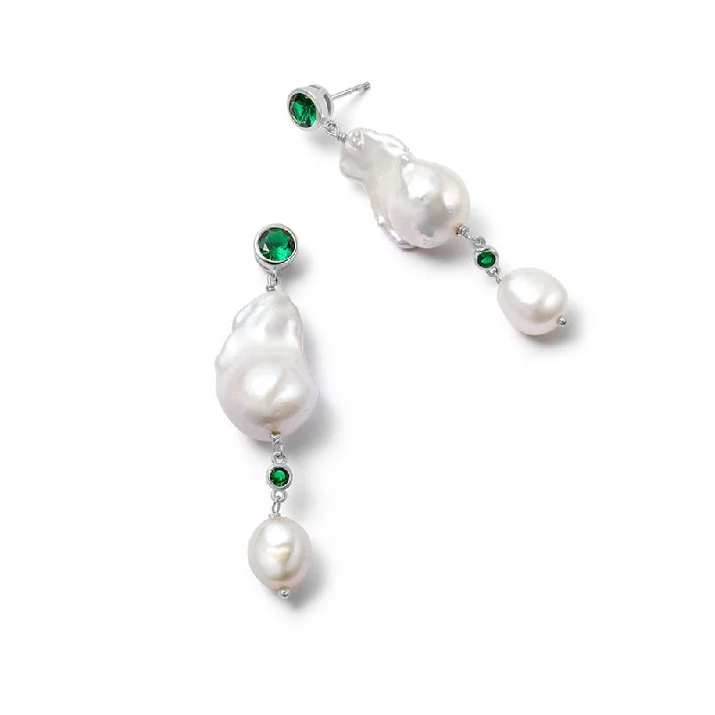 Drop Earrings for Formal Attire -Double Baroque Pearl Drop Earrings Sterling Silver