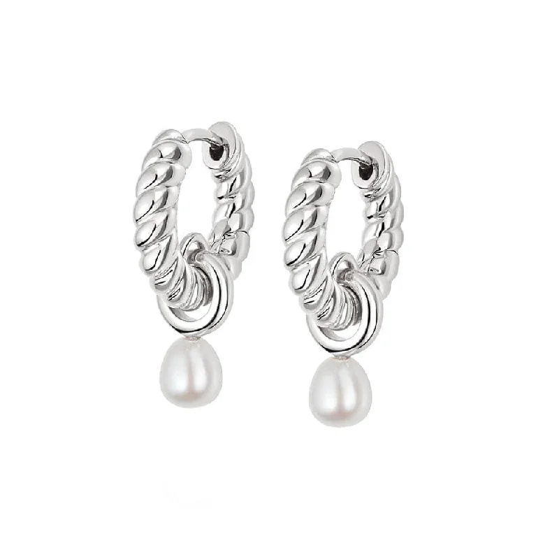 Celtic Drop Earrings with Knotwork -Rope Pearl Huggie Earrings Sterling Silver