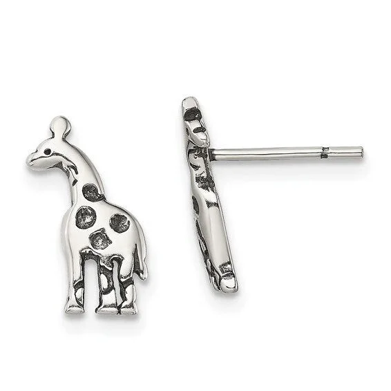 Large Drop Earrings for Statement -Sterling Silver Antiqued Giraffe Post Earrings