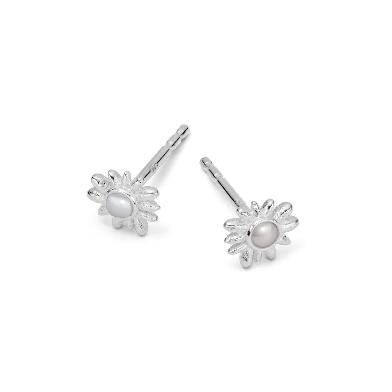 Lead Free Drop Earrings for Health -Daisy Mini Mother of Pearl Stud Earrings Sterling Silver