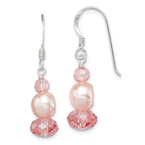 Bohemian Drop Earrings with Tassels -Sterling Silver Peach Crystal/FW Cultured Pearl Earrings