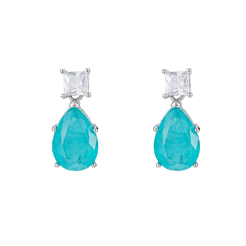 Drop Earrings with Symbolic Elements -Aqua Topaz Gemstone Statement Earrings