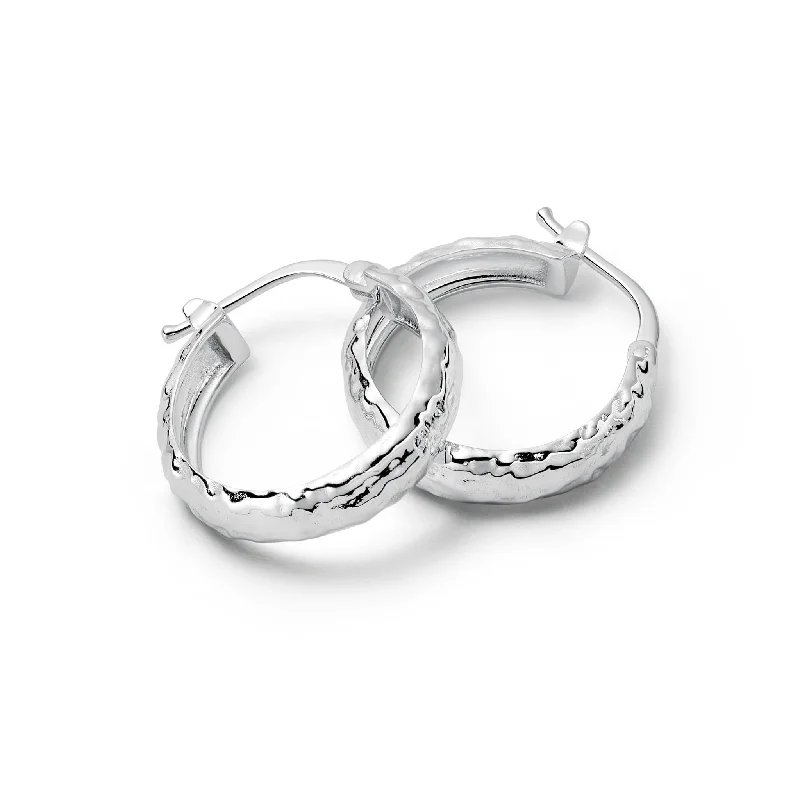 Drop Earrings for Work Attire -Midi Textured Hoop Earrings Sterling Silver