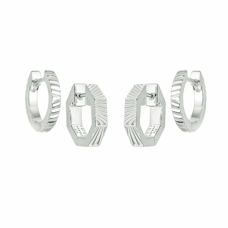 Triangular Drop Earrings for Edge -Double Huggie Earring Stack Sterling Silver