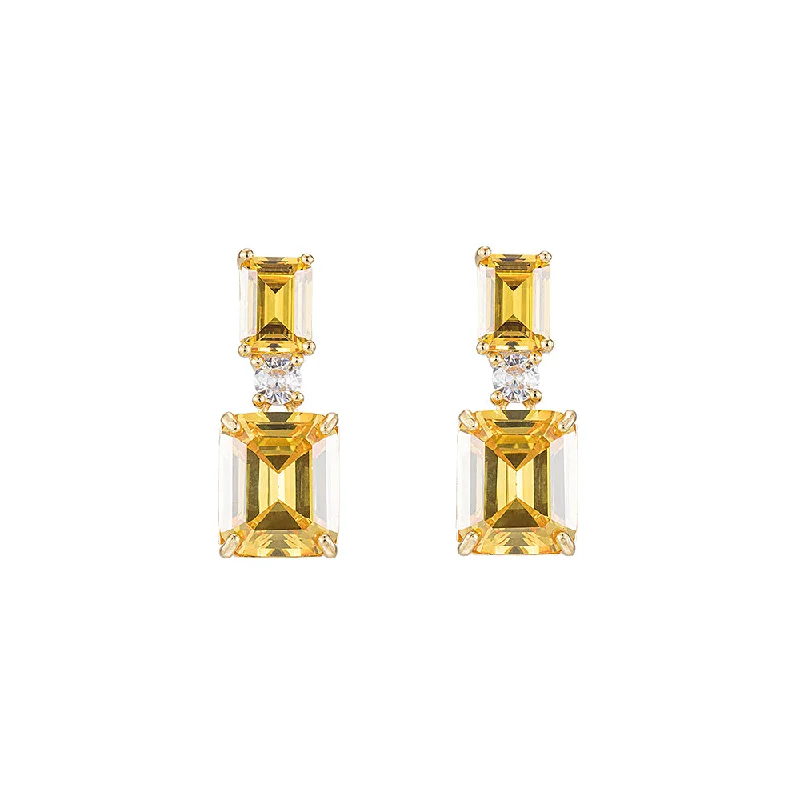 Drop Earrings with Leaf Motifs -Citrine Drop Square Earrings