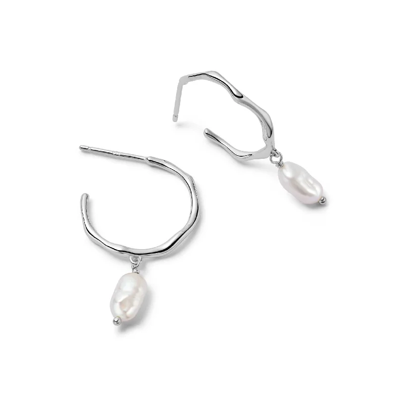 Bohemian Drop Earrings with Tassels -Organic Hoop Pearl Drop Earrings Sterling Silver