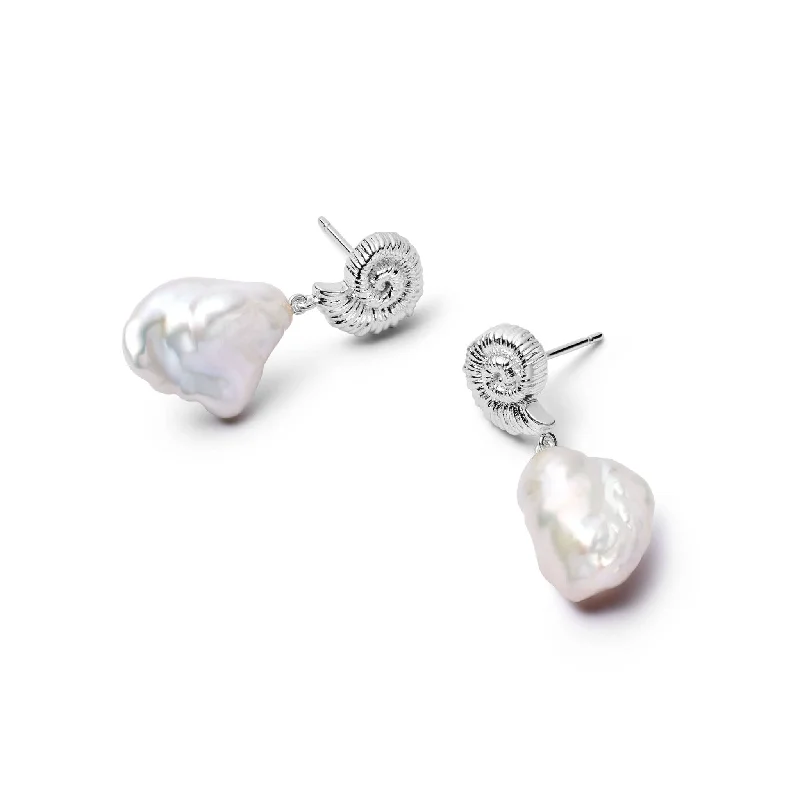 Screw Back Drop Earrings for Security -Shell Baroque Pearl Drop Earrings Sterling Silver