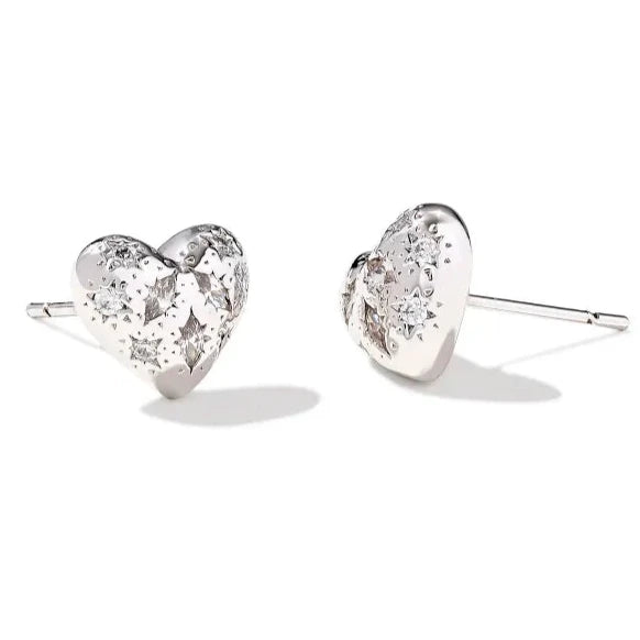 Studded Drop Earrings with Gemstones -Kendra Scott | Holland Silver Heart Stud Earrings in White Crystal