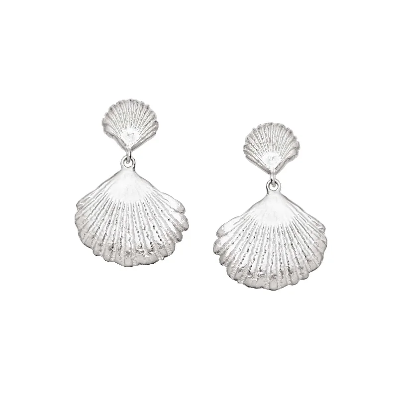 Drop Earrings with Enamel Coating -Double Shell Earrings Sterling Silver