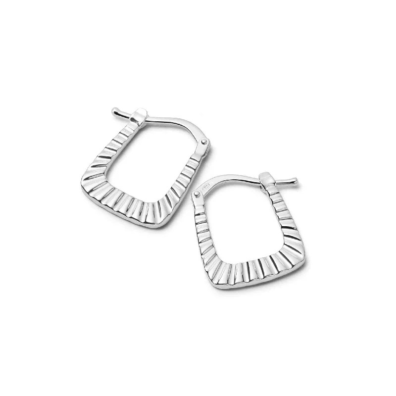 Drop Earrings with Filigree Work -Midi Ridged Creole Hoop Earrings Sterling Silver