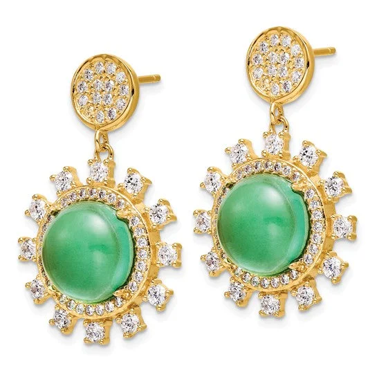 Drop Earrings with Wave Designs -Simulated Green Spinel Sun Burst Earring