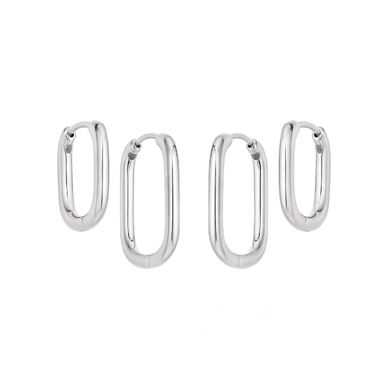 Drop Earrings for Yoga Session -Estée Lalonde Square Hoop Layering Set Sterling Silver