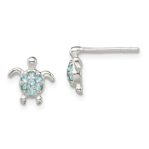 Tarnish Resistant Drop Earrings for Longevity -Sterling Silver CZ Turtle Post Earrings