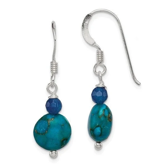 Long Drop Earrings for Dramatic -Silver Blue Agate, Lapis Reconstructed Stone Earrings