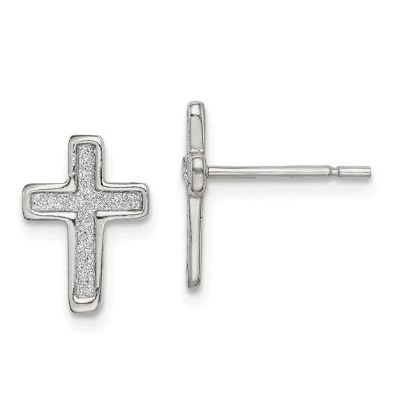 Indian Drop Earrings with Intricacy -Sterling Silver Glitter Infused Cross Post Earrings