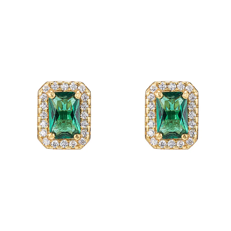 Drop Earrings with Crown Designs -Emerald and CZ Stud Earrings