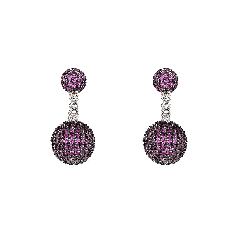 Diamond Drop Earrings for Luxury -Double Ball Ruby Earrings