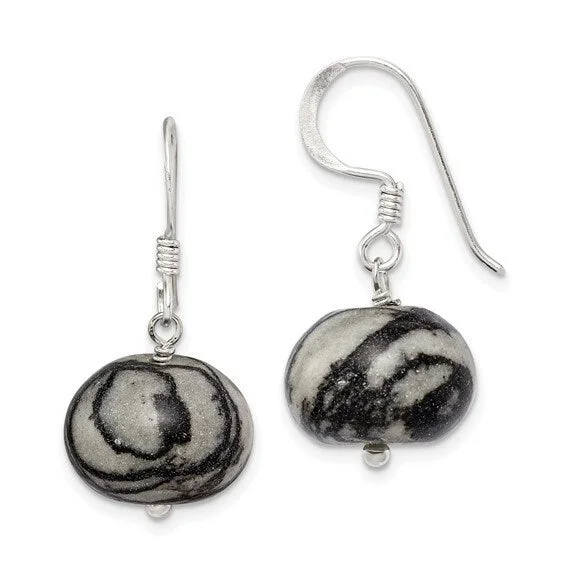 Heavy Duty Drop Earrings for Durability -Sterling Silver Zebra Jasper Earrings