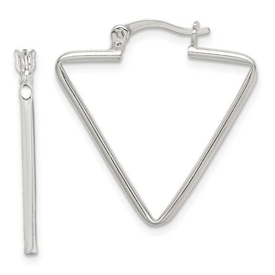 Square Drop Earrings for Modern -Silver Polished Triangle Hoop Earrings