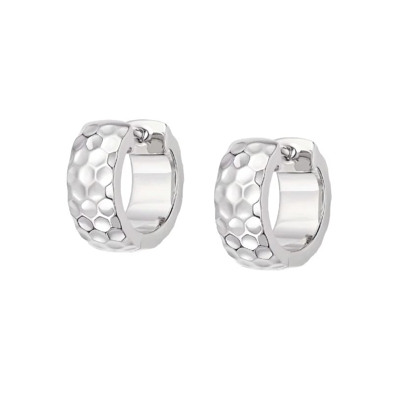 Drop Earrings for Fitness Activities -Bold Honeycomb Huggie Hoop Earrings Sterling Silver