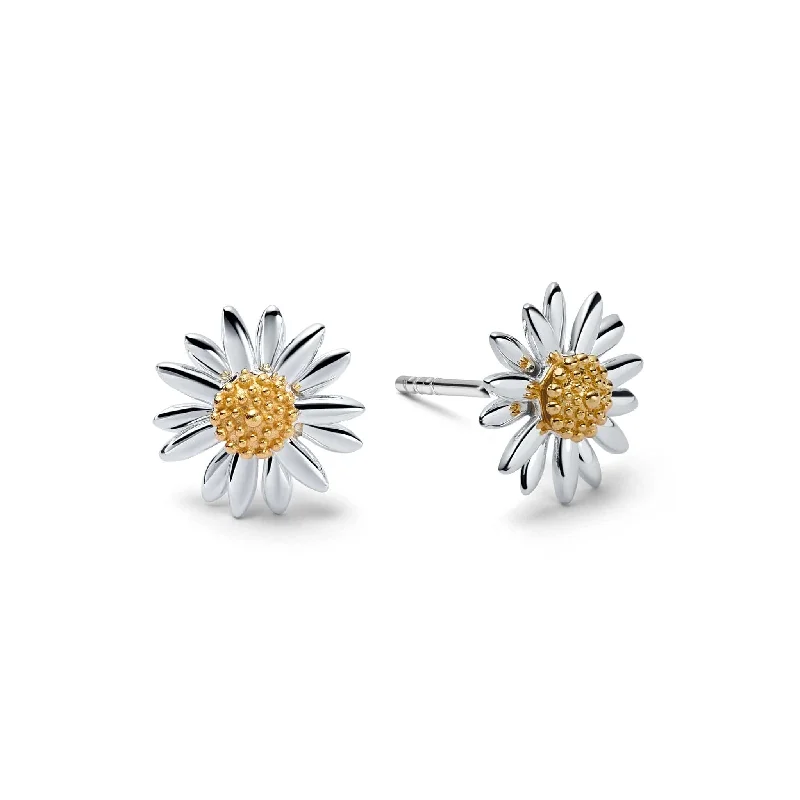 Floral Drop Earrings with Petals -Bellis Daisy Stud Earrings Sterling Silver