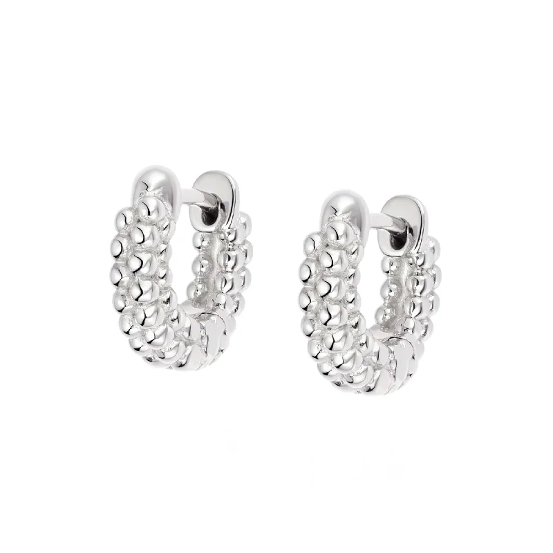 Drop Earrings with Embossed Patterns -Mini Ball Huggie Hoop Earrings Sterling Silver