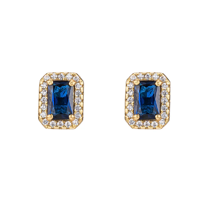 Drop Earrings with Keyhole Designs -Sapphire and CZ Stud Earrings