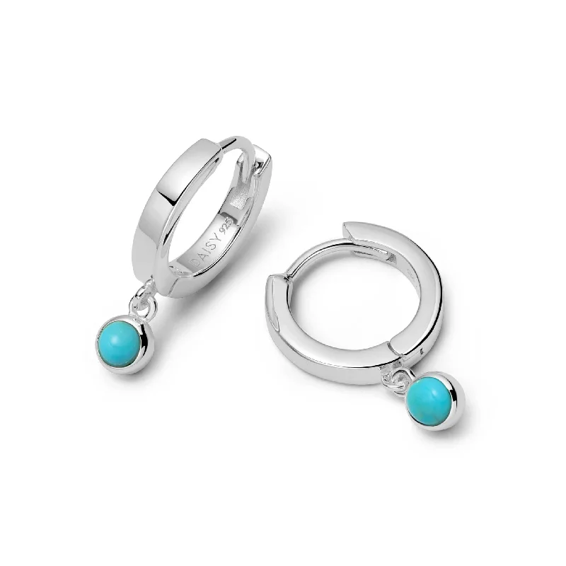 Hypoallergenic Drop Earrings for Sensitive -Turquoise Healing Huggie Hoop Earrings Sterling Silver