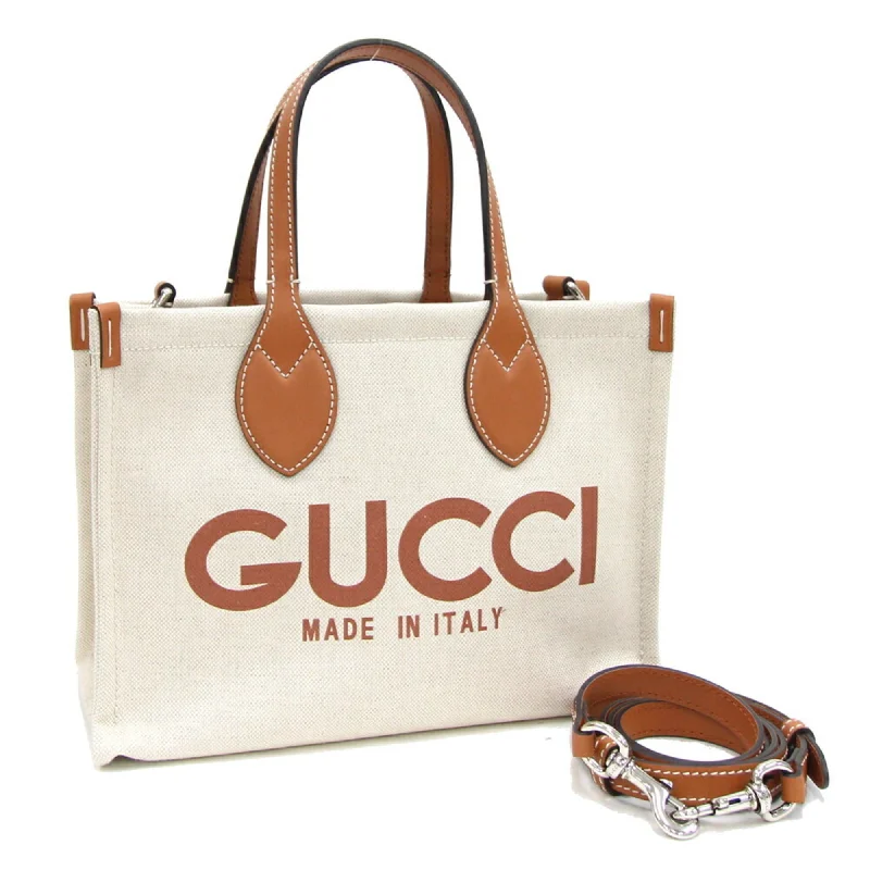 Handle bags with soft velvet for luxury -Gucci    Cotton Canvas Leather Handbag Shoulder Bag Tote Bag (Pre-Owned)