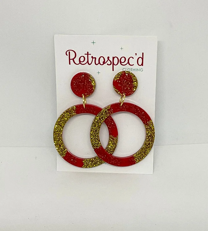 Drop Earrings with Star Motifs -Lou Lou Red/Gold Glitter Hoop Earrings