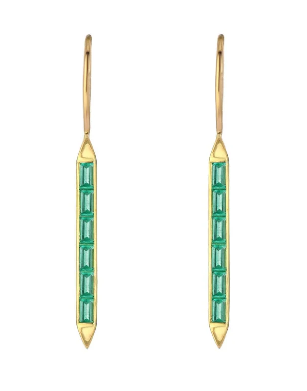 Magnetic Closure Drop Earrings for Easy -Emerald Line Earrings