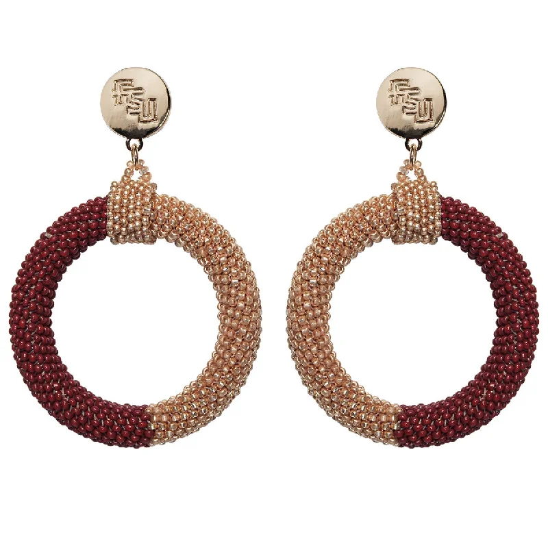 Drop Earrings for Evening Gown -Emerson Street Stacked FSU Hand Beaded Color Block Hoop Earrings - Garnet/Gold