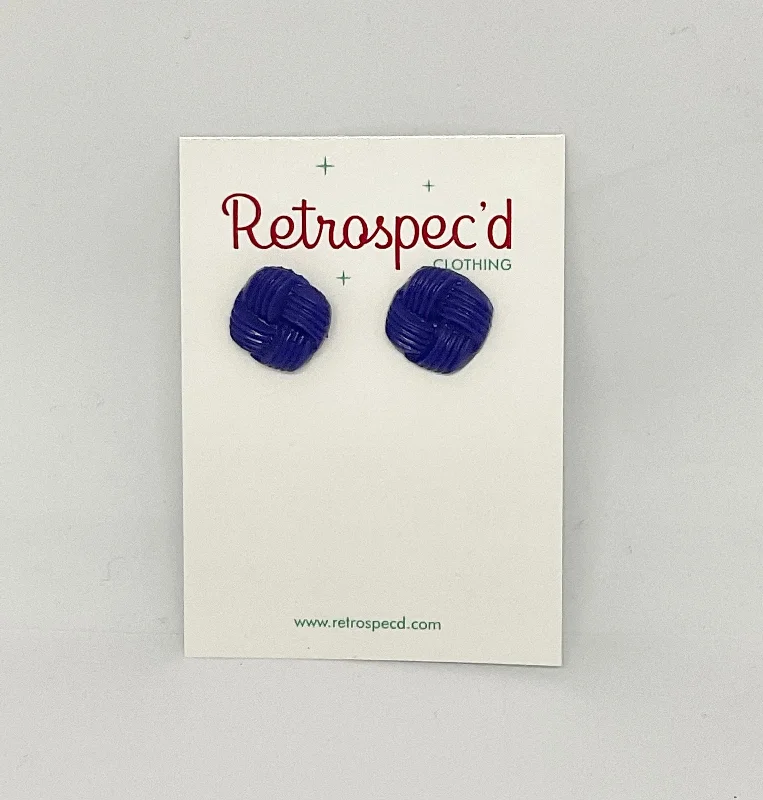 Drop Earrings for Festival Style -Basket Weave Royal Blue Stud Earrings