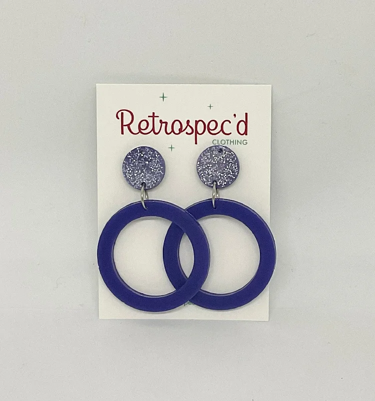 Drop Earrings for Gym Workout -Lou Lou  Royal Blue/Glitter Hoop Earrings