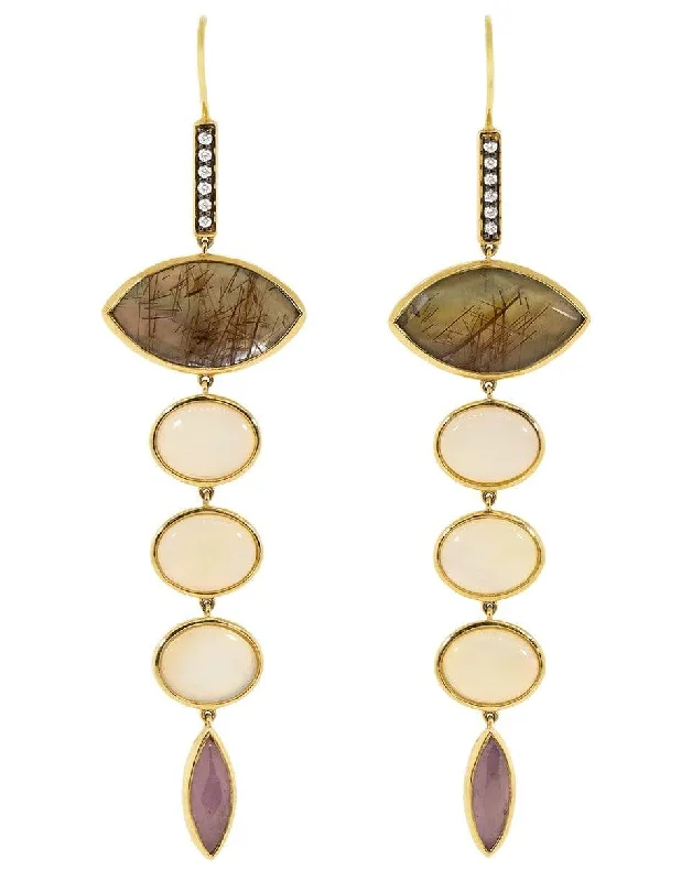 Leverback Drop Earrings for Comfort -Labradorite Opal and Ruby Earrings