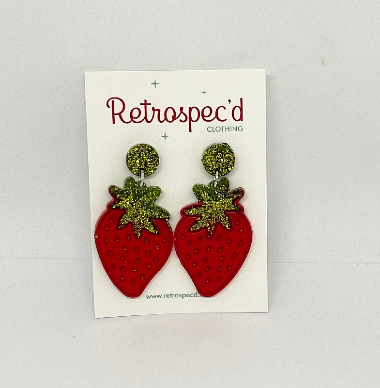 Drop Earrings with Filigree Work -Strawberry Glitter Earrings