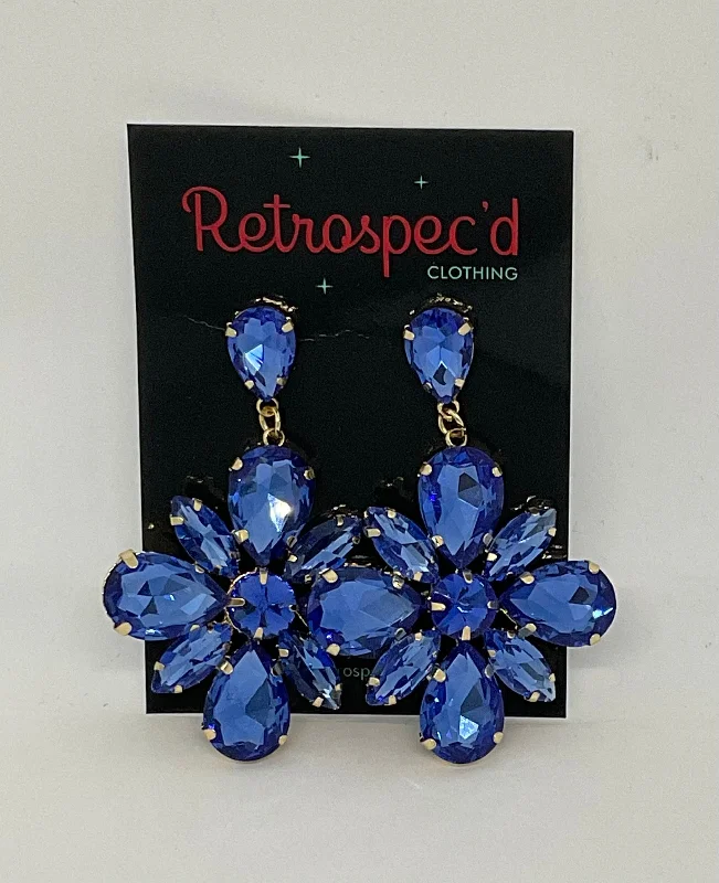 Small Drop Earrings for Delicate -Statement Flower Gem Earrings Royal Blue